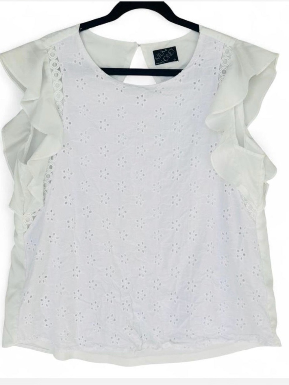 Women's White Eyelet Ruffle Blouse